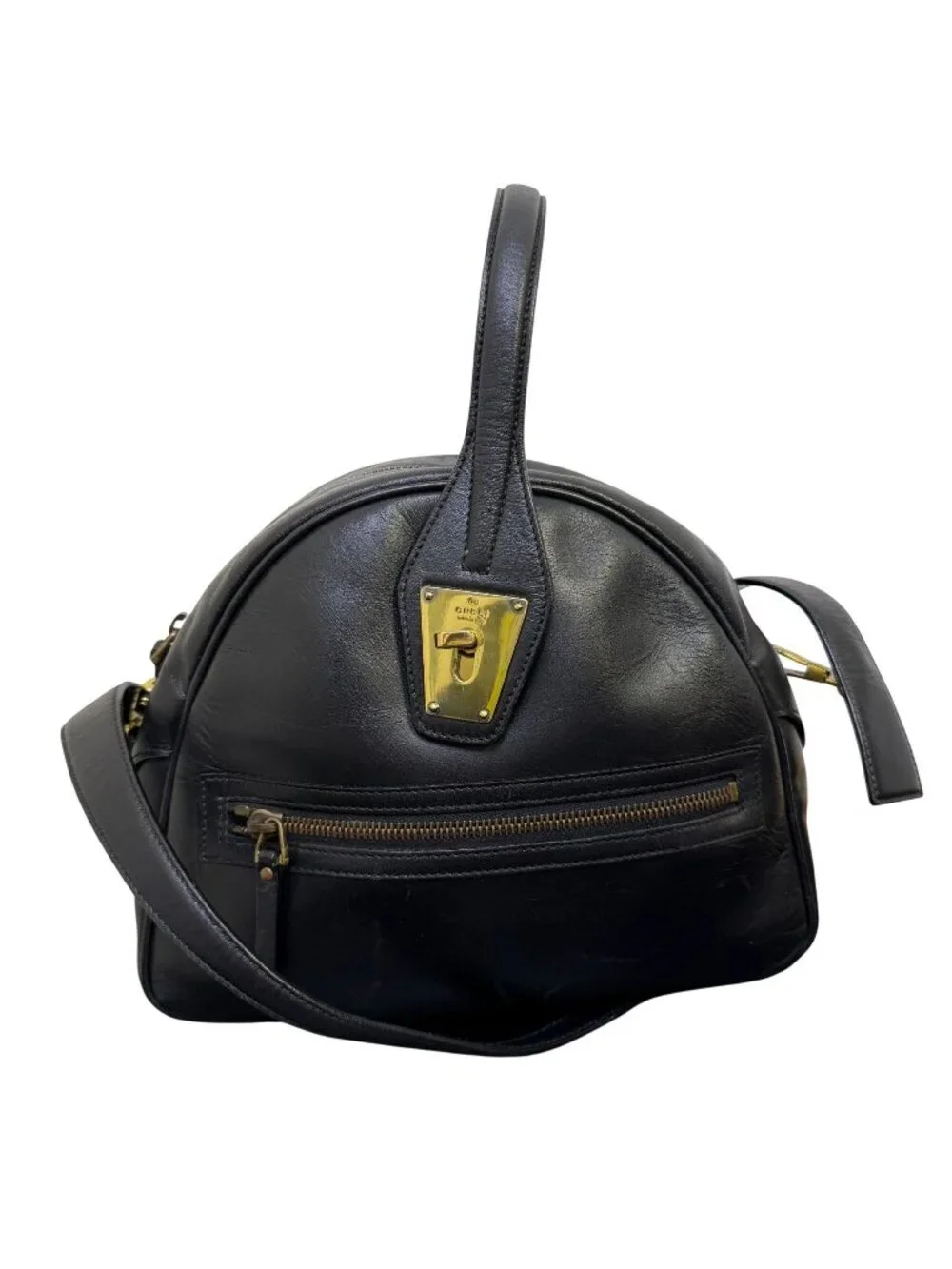 Gucci Vintage Black Leather Hobo Bag With Gold Hardware